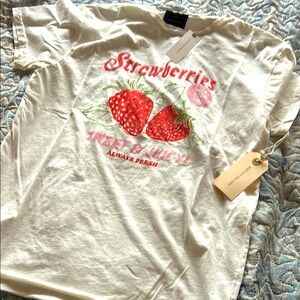 Anthropologie White Tee with Red Strawberry Print